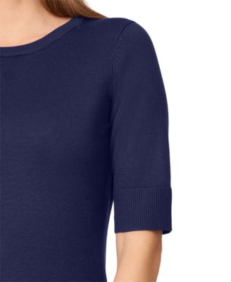 Petite Crew-Neck Elbow-Sleeve Fine-Gauge Sweater