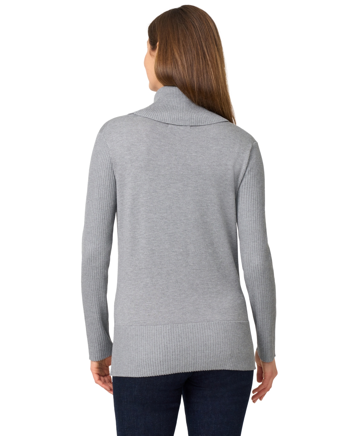 Melissa Paige Petite Cowlneck High-low Side-slit Sweater In Gray