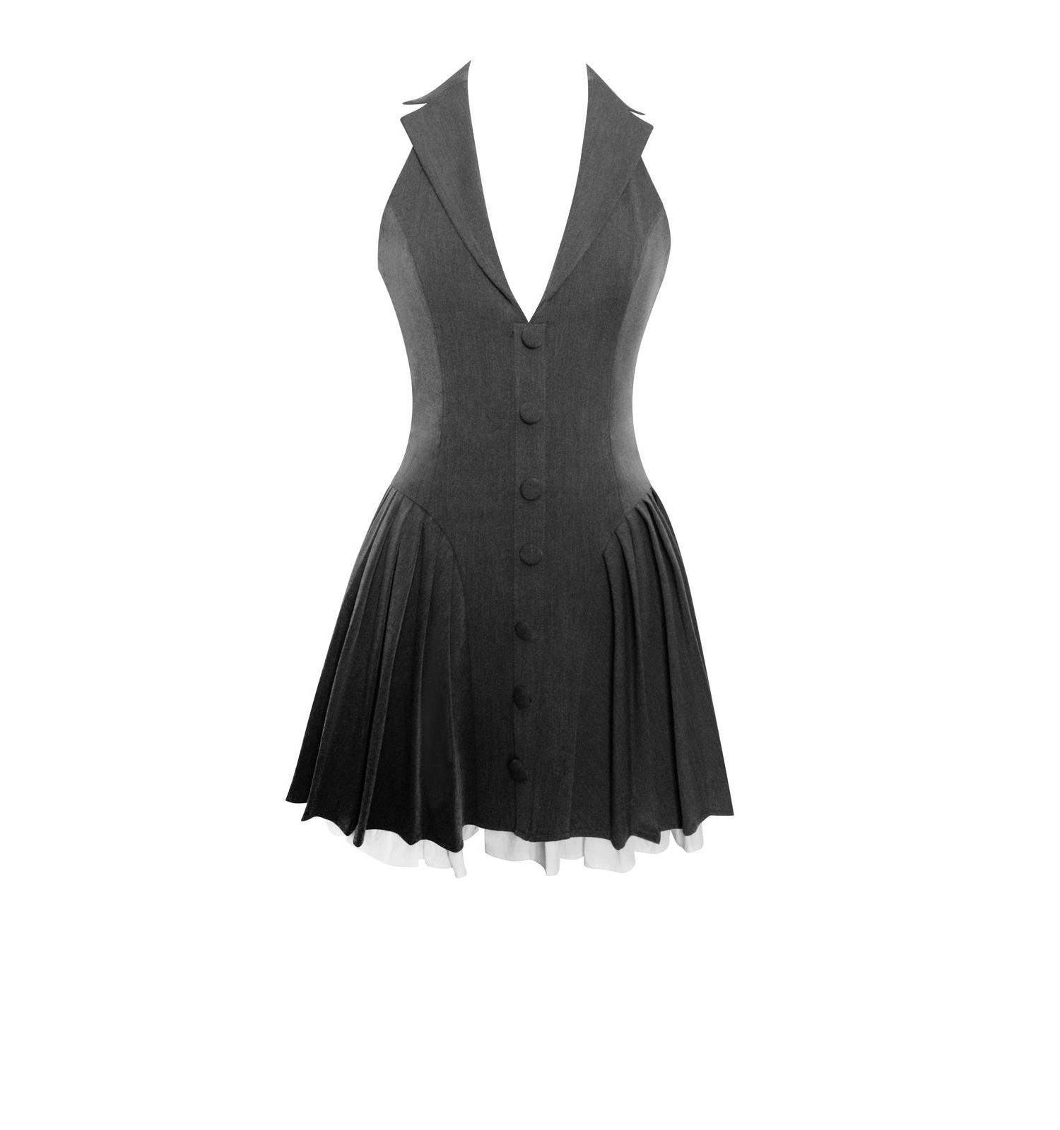 Women's Hazel Grey Preppy Halter Neck Pleated Mini Dress