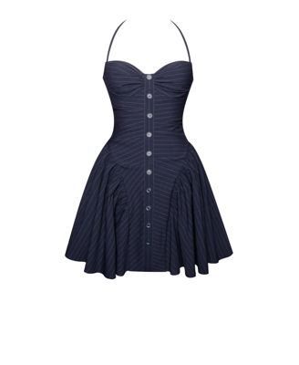 Women's Melody Navy Blue Pinstripe Halter Drop Waist Mini Dress