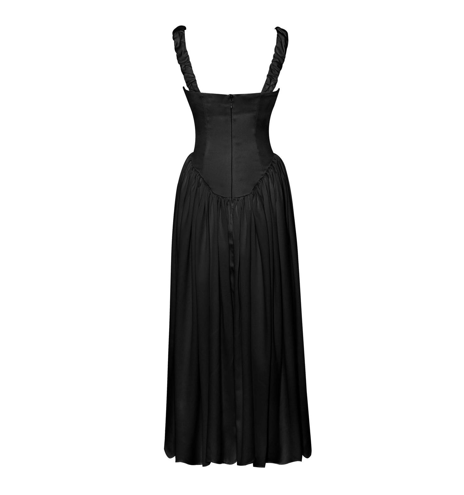 Women's Noreen Black Satin Drop Waist Maxi Sundress