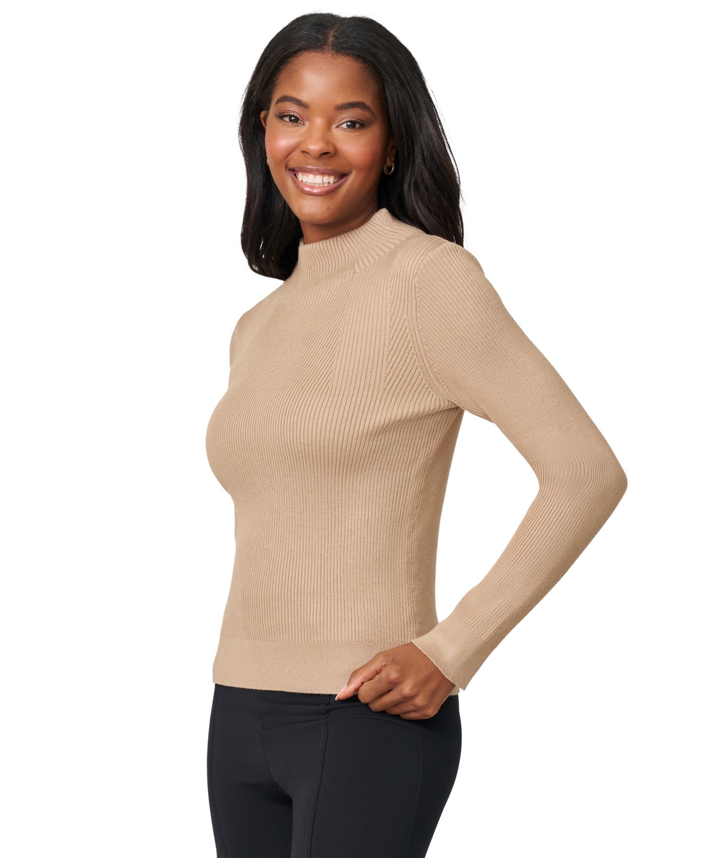Женский свитер Melissa Paige Petite Mock-Neck Rib-Knit, цвет: Верблюжий — фото 3
