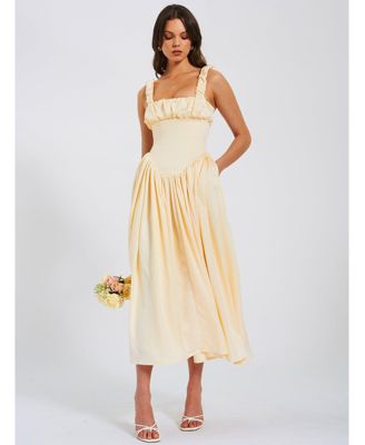 Women's Noreen Egg White Satin Drop Waist Maxi Sundress