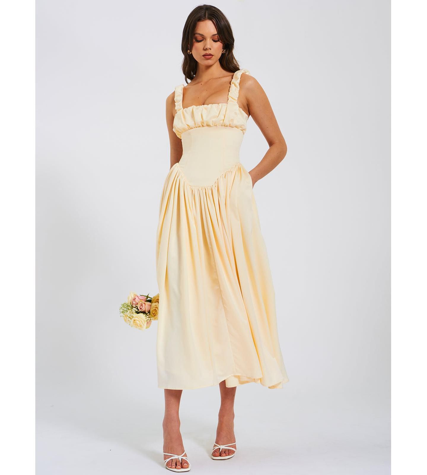 Женское платье Miss Circle Noreen Egg White Satin Drop Waist Maxi Sundress, цвет: Белый — фото 11