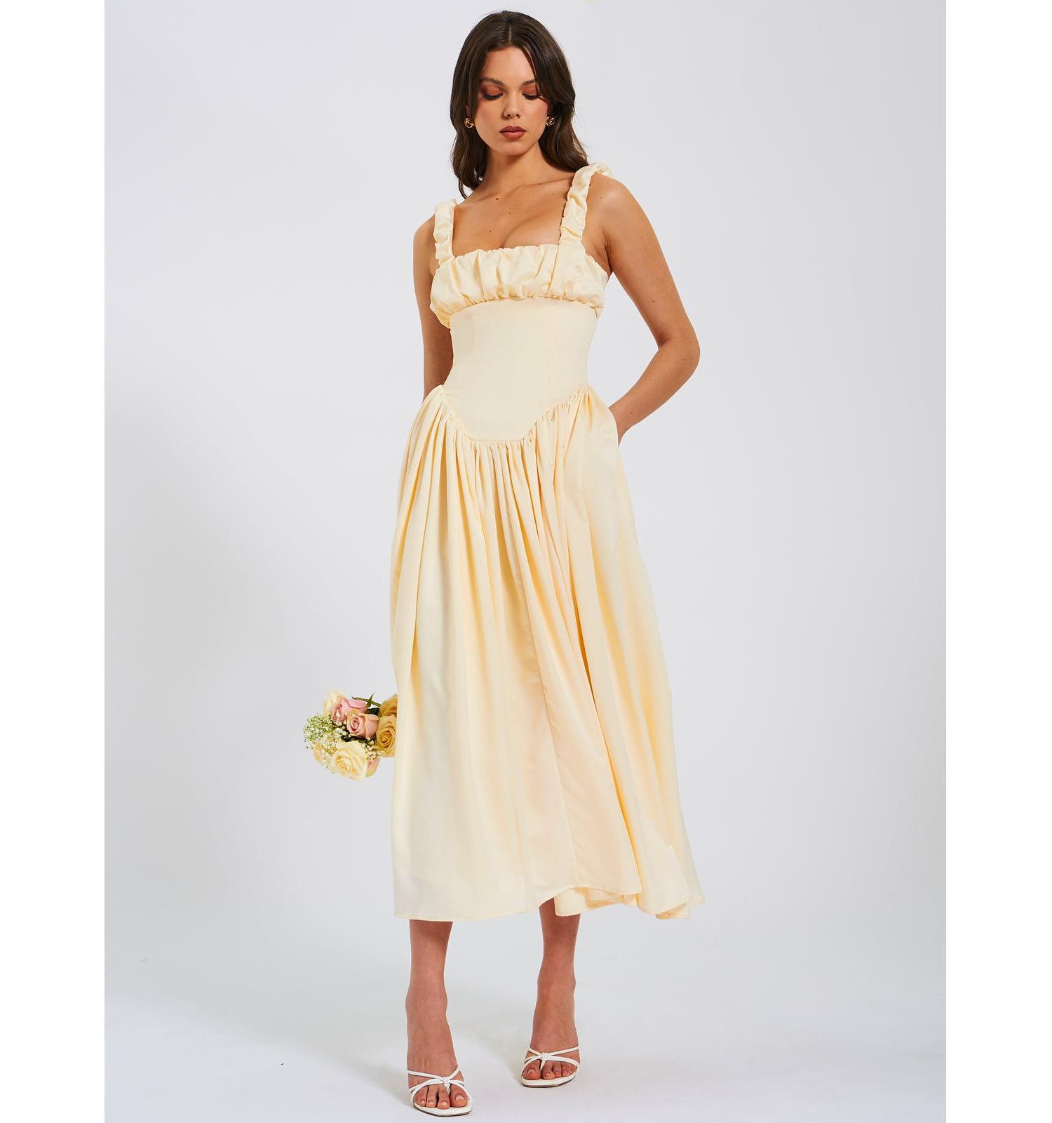 Women's Noreen Egg White Satin Drop Waist Maxi Sundress