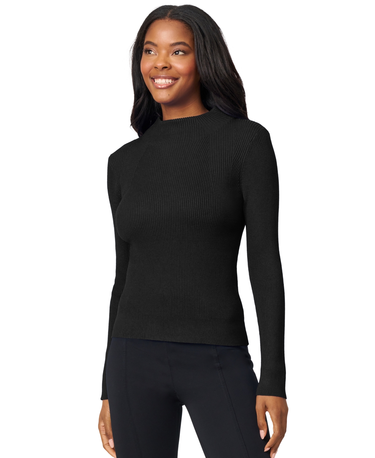 Melissa Paige Petite Funnel-neck Ribbed Pullover Sweater In Black