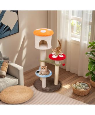 Cute Mushroom Cat Tree with Sisal Scratching Posts Top Condo and Padded Platforms