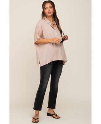 Maternity White Button Up Dolman Short Sleeve Top