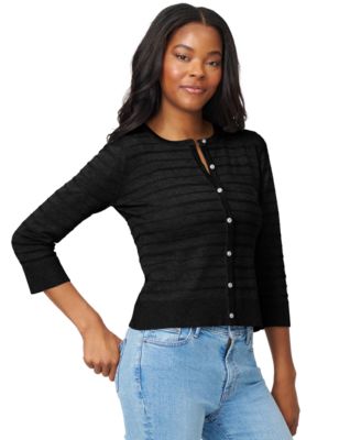 Melissa Paige Women's Ottoman-Rib 3/4-Sleeve Crewneck Cardigan