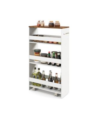 4-Tier Rolling Storage Cart Slim Kitchen Cart on Wheels with Open Shelves and Handle