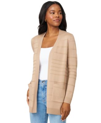 Petite Textured-Stripe Open-Front Cardigan Sweater