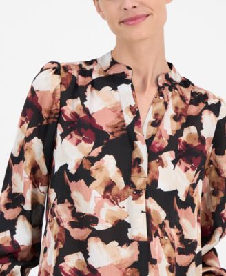 Petite Printed V-Neck Long-Sleeve Blouse 