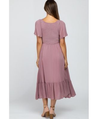 Maternity Ivory Smocked V-Neck Midi Dress