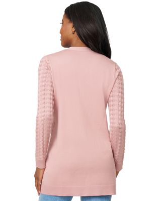 Petite Pointelle Open-Front Cardigan Sweater