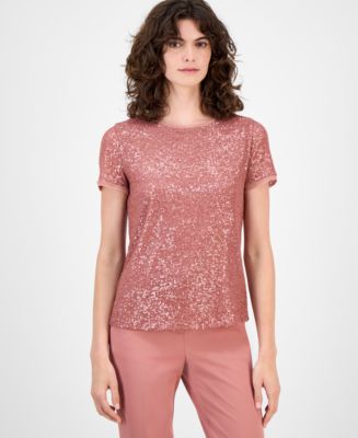 売れ筋商品|||ジェイエムコレクション カットソー トップス レディース Women's Spread-Collar Crinkle Sequin Top, Exclusively at Macy's Intrepid Blue 41DKafnYvgL.jpg
