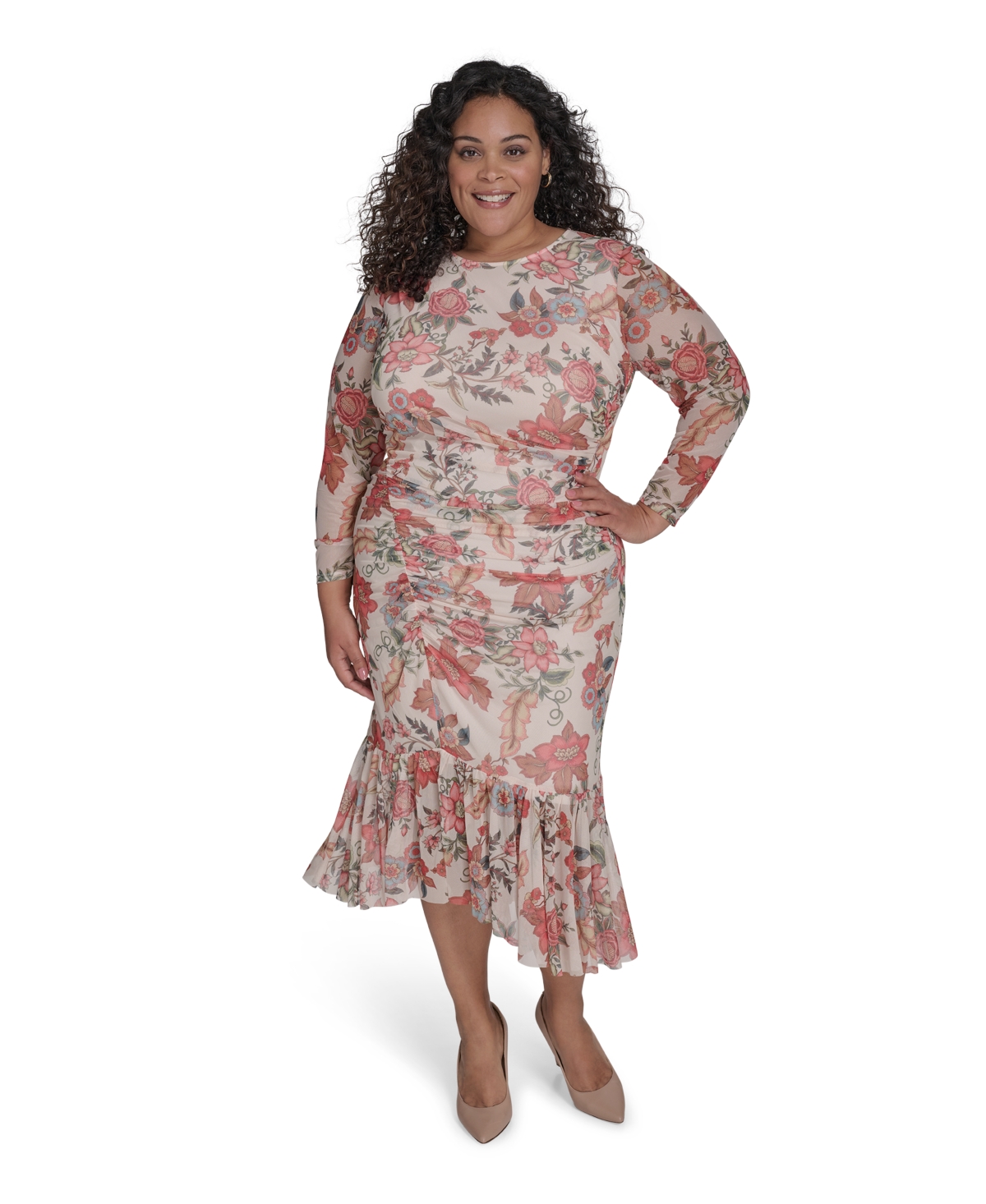 Vince Camuto Plus Size Long-sleeve Mesh Bodycon Dress In Multi