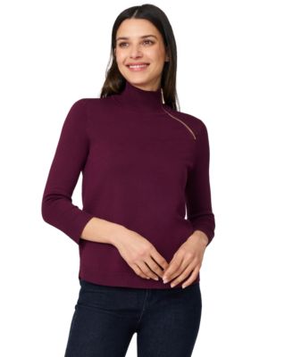 Petite Mock Neck Asymmetric-Zip Sweater