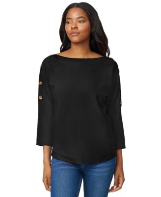 Petite Button-Trim Dolman-Sleeve Sweater