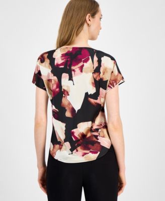 Women's Satin Printed Cowlneck Blouse