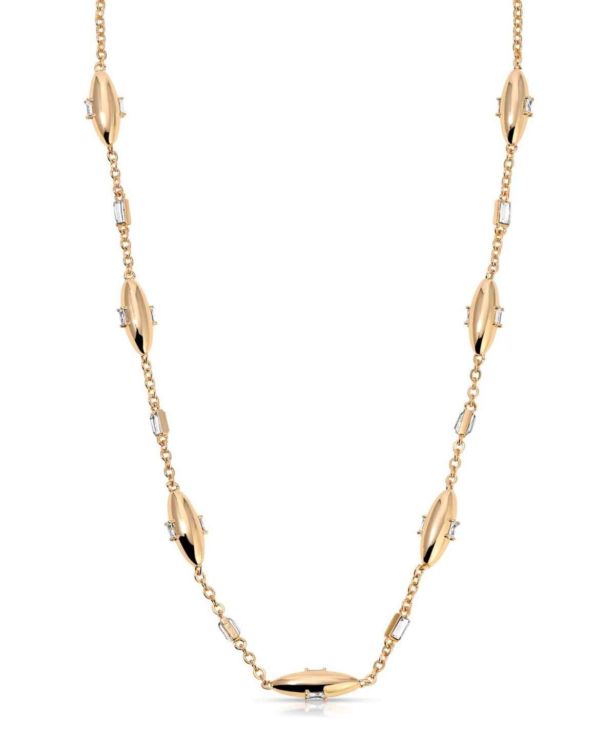 Oval Dome Baguette Crystal Chain Necklace - Gold