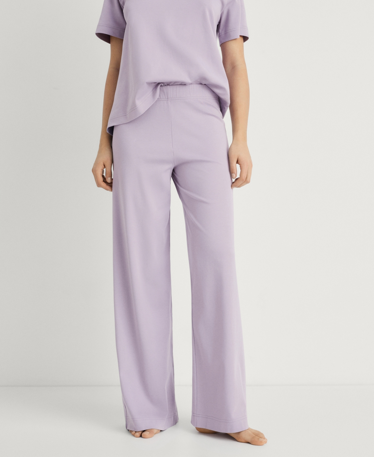 Mango Cotton Wide Leg Pajama Pants In Purple