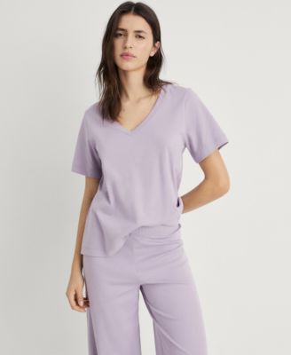 Women's Plain V-Neck Cotton Pajama T-Shirt