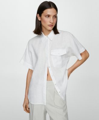 MANGO - Women's Pocket Linen Shirt
