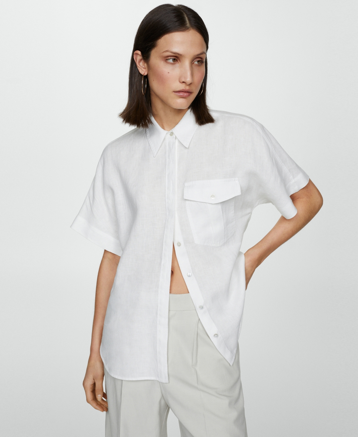 Women's Pocket Linen Shirt - White