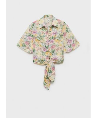 Women's Knotted Floral Linen Shirt