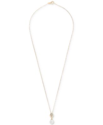 Cultured Freshwater Pearl (7mm) & Diamond (1/20 ct. t.w.) 18" Pendant Necklace in 10k Gold