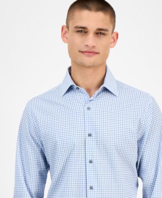 Men's Slim-Fit Long Sleeve Geo Pattern Button-Front Performance Dress Shirt, Exclusively at Macy's