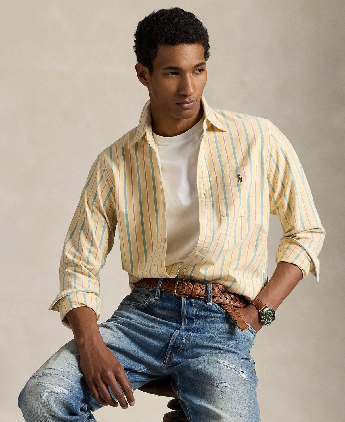 Мужская оксфордская рубашка в полоску классического покроя