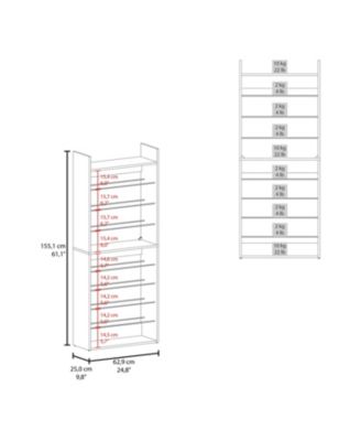 Oak Springs Tall Open Shoe Rack with Metal Rails and Multi-Tier Shelves, Wengue