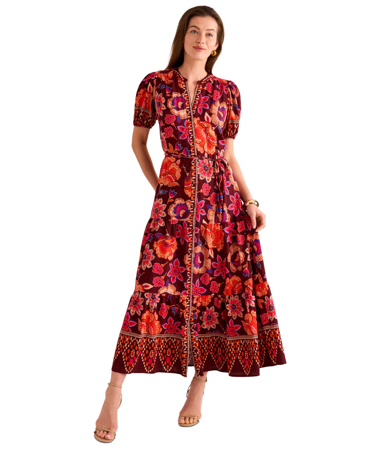 Vince Camuto Puff Sleeve Tiered Maxi Dress In Multi
