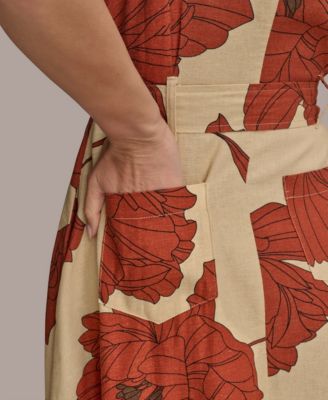 【Donna Karan New York】 Tie-Waist Shirtdress Donna Karan New York Plus Size Printed Tie-Waist Sleeveless