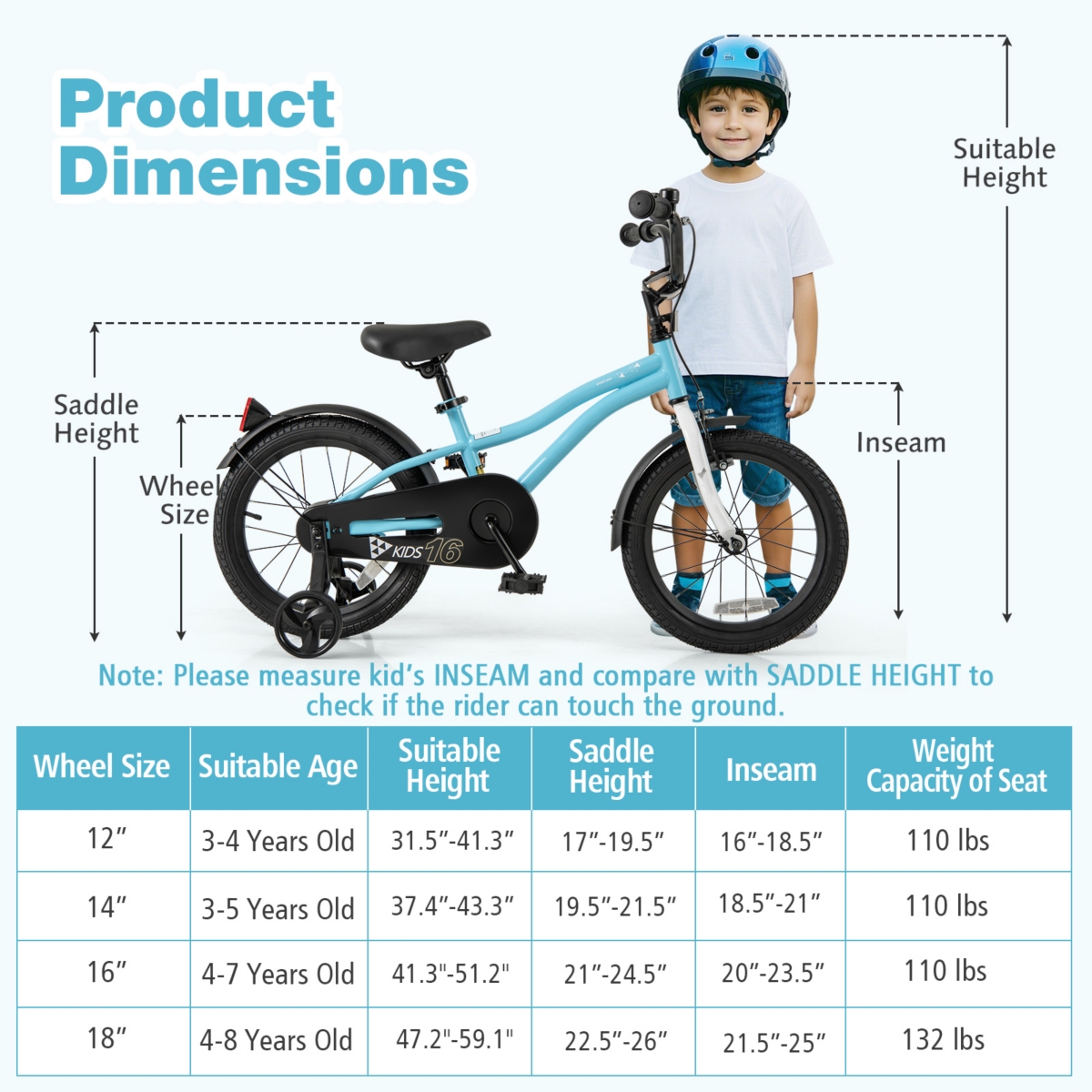 Kids Bike with Training Wheels for Older Children Adjustable Seat and Handlebar