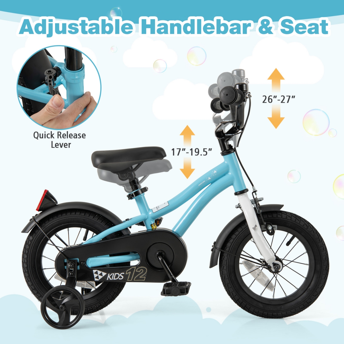 Kids Bike with Training Wheels for Older Children Adjustable Seat and Handlebar
