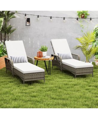 PE Wicker Chaise Lounge Chair 6-Position Adjustable Patio Recliner w/ Soft Cushions