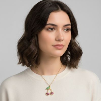 Teens Exquisite 14K Gold-Plated Cherry Pendant Necklace