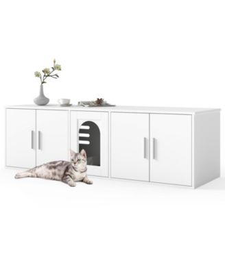 Cat Litter Box Enclosure for 2 Cats with Double Rooms and Sisal Scratching Mat