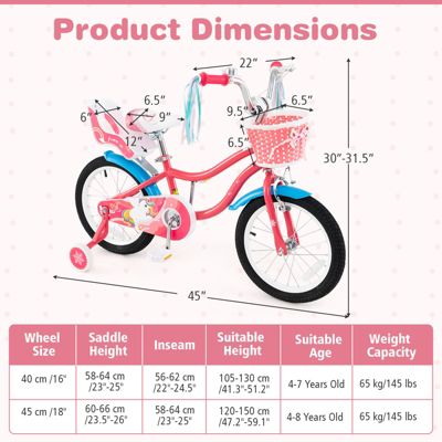 Girls Bike for 4-7 Years Old Kids Bike with Doll Seat and Training Wheels