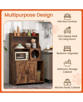 Modern Wooden Industrial Cat Litter Box Enclosure with Storage Shelves