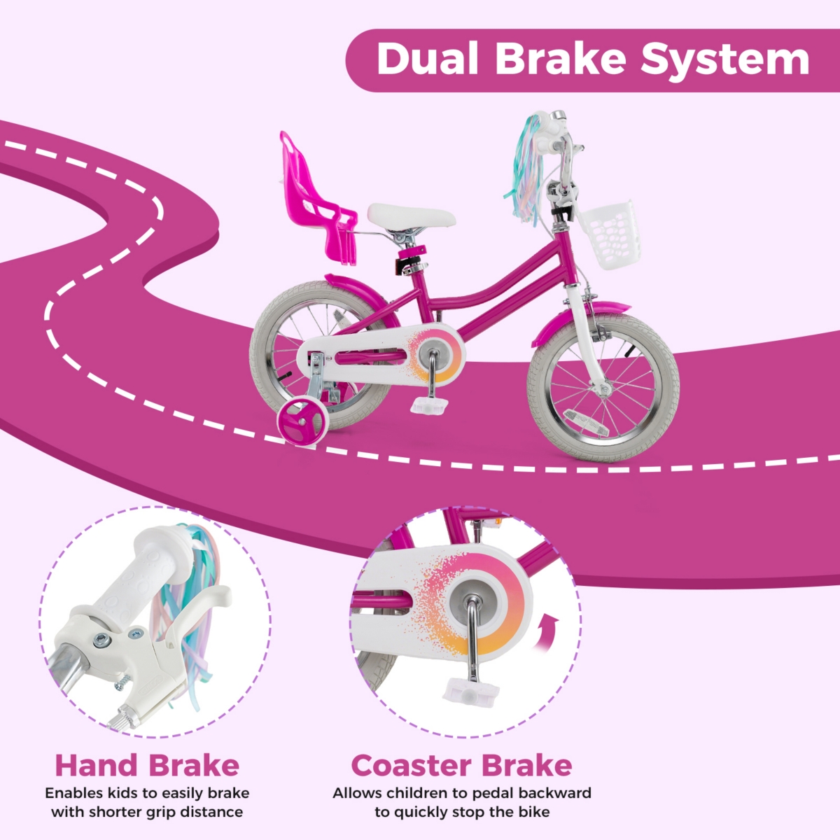 Kids Bicycle with Training Wheels and Front and Rear Brake System