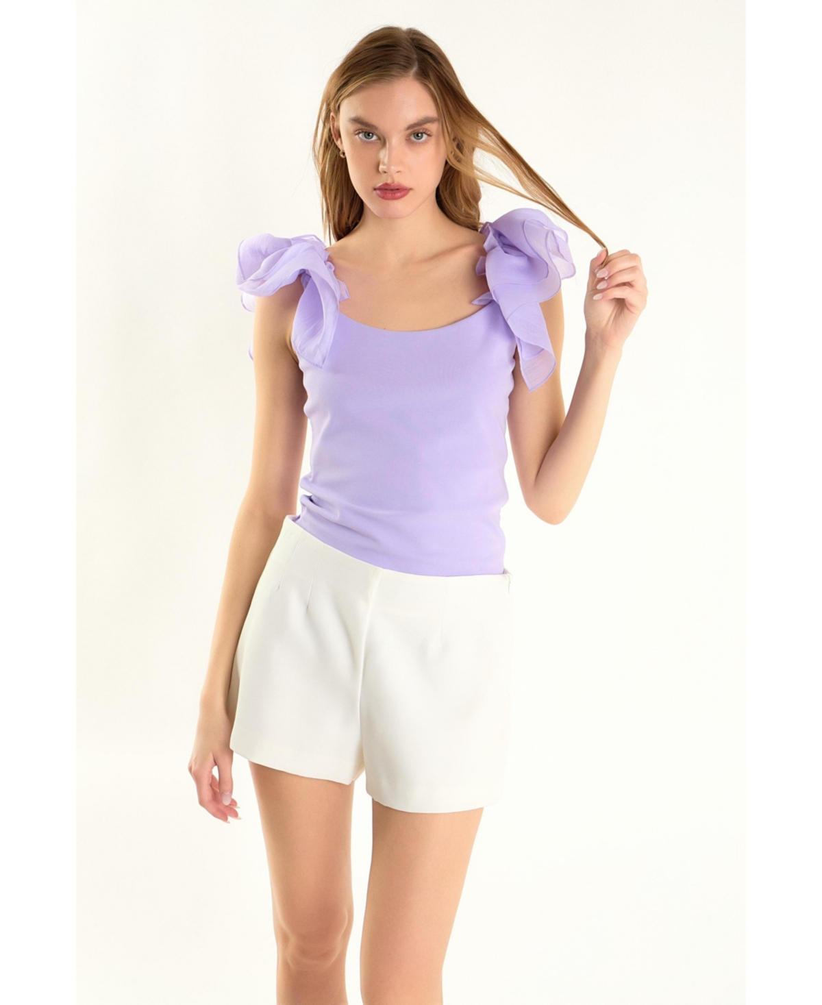 Women's Organza Ruffle with Knit Top - Lilac