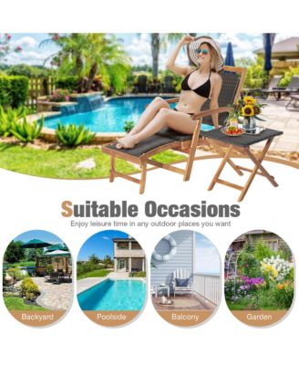 Patio Lounge Chair Set of 3 w/ Side Table Quick Folding Design Ottoman Outdoor