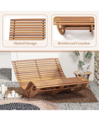 2PCS Outdoor Double Chaise Lounge for 2 w/ High Back Slatted Seat Stopper Patio