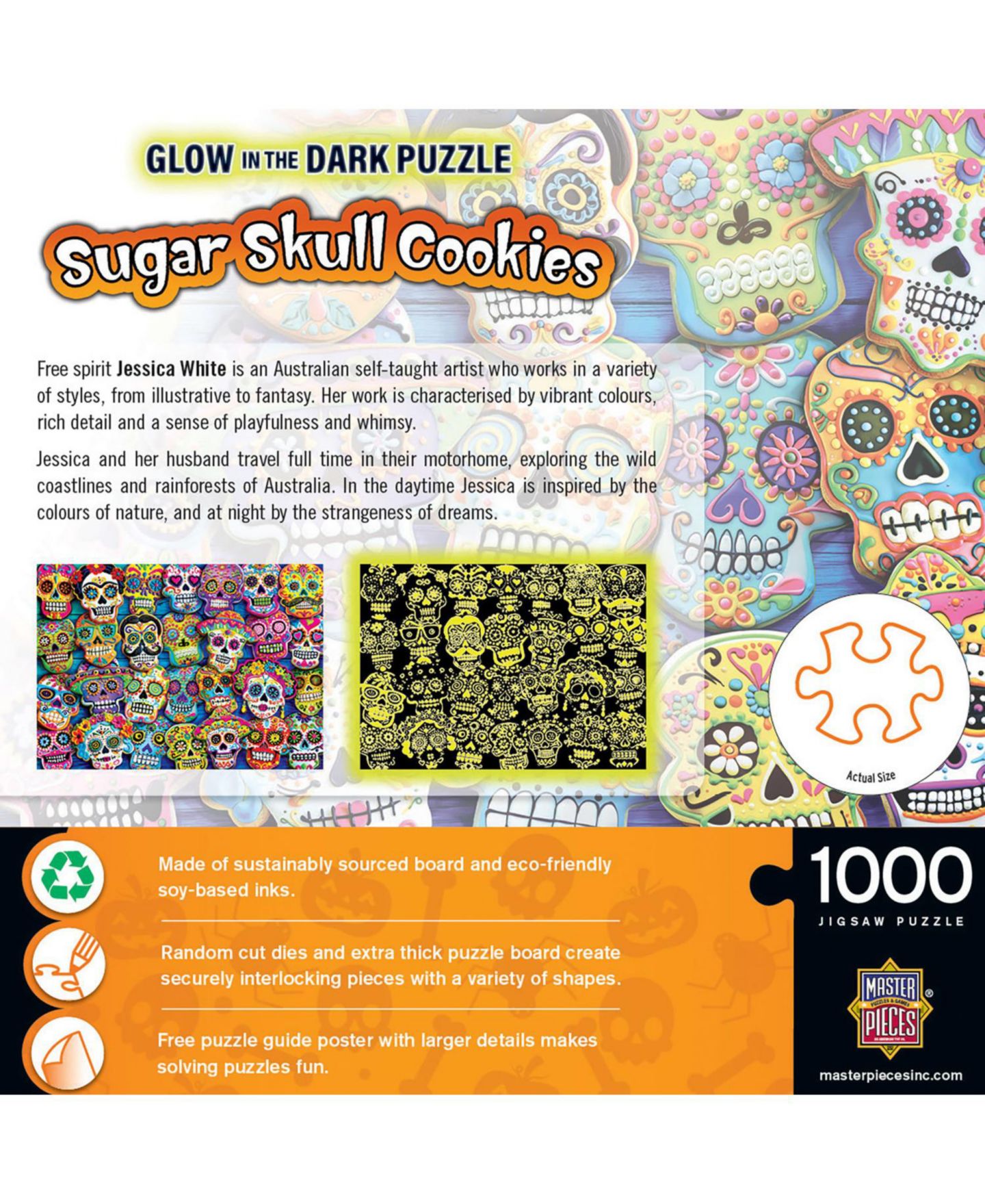 Детский пазл MasterPieces Puzzles Glow in the Dark Sugar Skull Cookies 1000-Piece Puzzle, Ages 14+ — фото 3