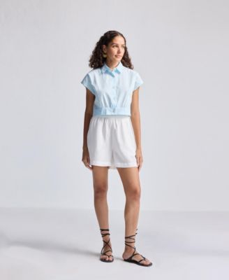 Women's Oversized Crop Shirt in Summer Blue