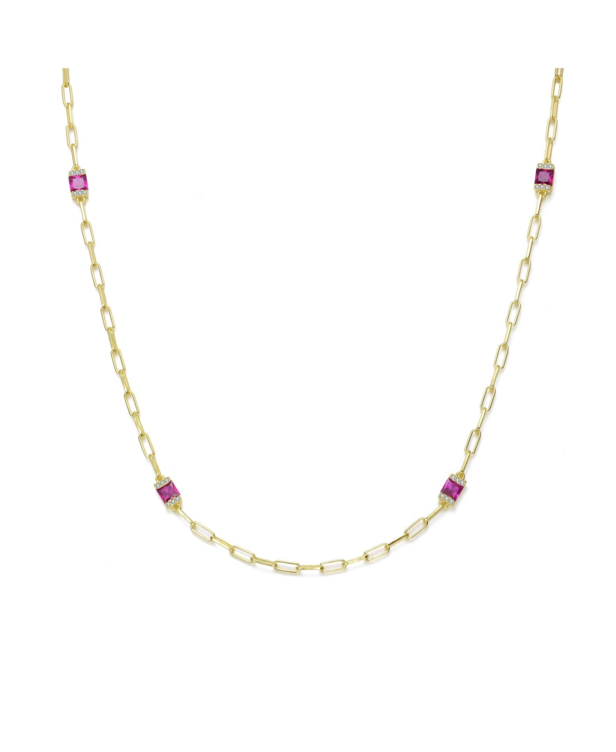 14K Gold Plated with Red Square Accents Chain Necklace - Red