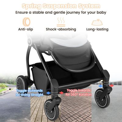 Toddler Foldable Pram Stroller with Reversible Seat Reclining Backrest